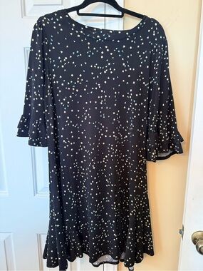 Black Floral Dot Ruffle Sleeve Shift Dress